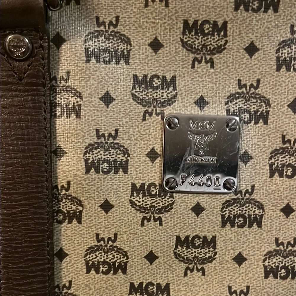 MCM Brown Leather Trim Monogram Briefcase